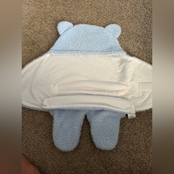 Blue Mello One Pieces Cozy Teddy Bear baby infant Swaddle blue fuzzy sleepwear - Picture 4 of 4